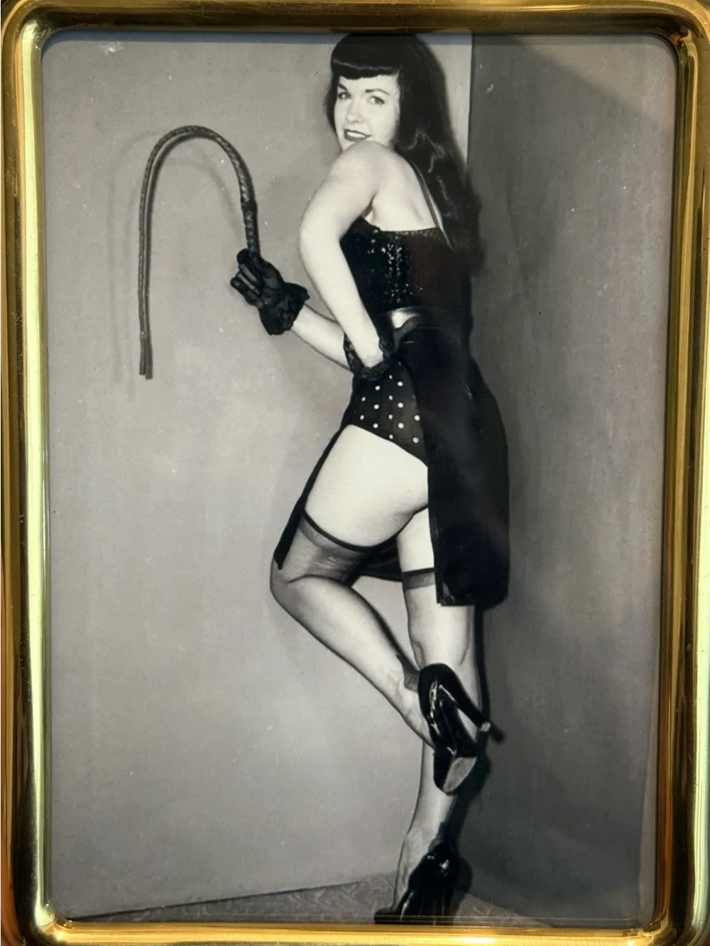 Vintage Brass 5x7 Frame with Bettie Page Photo